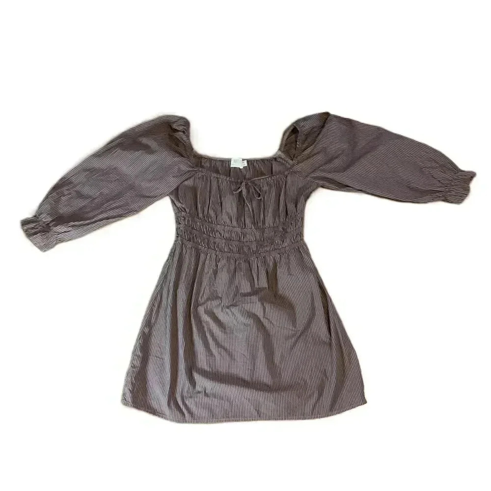 Nation Ltd Womens Striped Long Sleeve Square Neck A Line Dress Medium